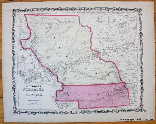 Antique-Hand-Colored-Map-Johnson's-Nebraska-and-Kansas-Territory-Act-Territories-History-United-States-1860-Johnson-&-Browning-Mid-West-Mid-West-General-Nebraska-Kansas-1800s-19th-century-Maps-of-Antiquity
