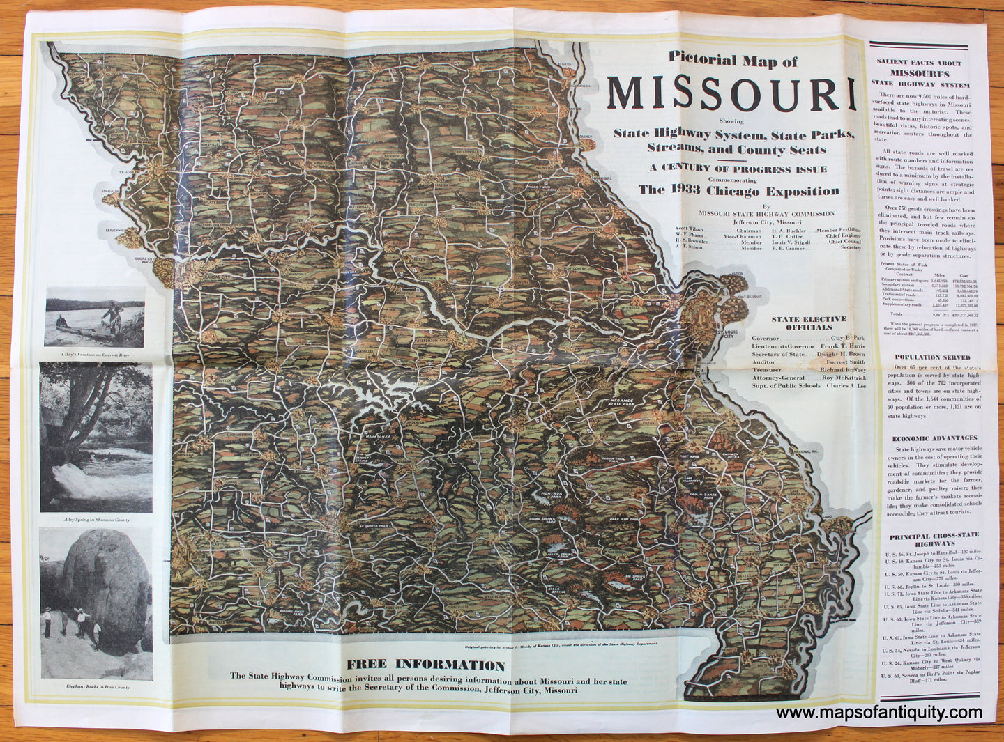 Antique-Printed-Color-Pictorial-Map-Pictorial-Map-of-Missouri-1933-Arthur-Moody-Missouri-State-Highway-Commission-Midwest-Missouri-1900s-1930s-20th-century-Maps-of-Antiquity