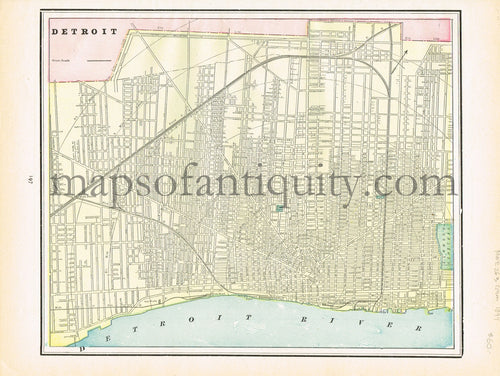Antique-Printed-Color-Map-Detroit-(Michigan)-verso:-Toledo-(Ohio)-1898-Cram-Midwest-Michigan-1800s-19th-century-Maps-of-Antiquity