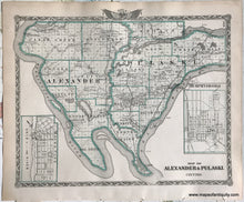 Load image into Gallery viewer, Antique-Hand-Colored-Map-Map-of-Alexander-&amp;-Pulaski-Counties;-verso:-Four-small-cities-of-Illinois-1876-Warner-&amp;-Beers-/-Union-Atlas-Co.-Midwest-1800s-19th-century-Maps-of-Antiquity
