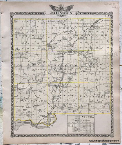 Antique-Hand-Colored-Map-Johnson-County-Illinois;-verso:-Pope-&-Massac-Counties-Illinois-1876-Warner-&-Beers-/-Union-Atlas-Co.-Midwest-1800s-19th-century-Maps-of-Antiquity