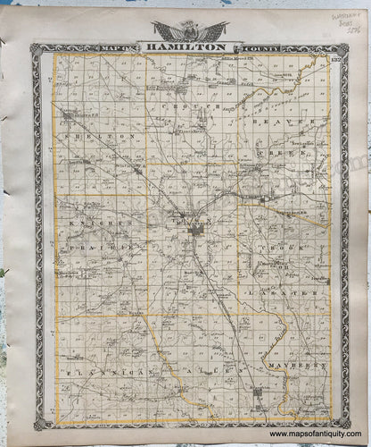 Antique-Hand-Colored-Map-Hamilton-County;-verso:-White-County-Illinois-1876-Warner-&-Beers-/-Union-Atlas-Co.-Midwest-1800s-19th-century-Maps-of-Antiquity