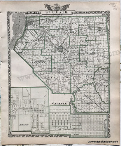 Antique-Hand-Colored-Map-St-Clair-County;-verso:-Washington-County-Illinois-1876-Warner-&-Beers-/-Union-Atlas-Co.-Midwest-1800s-19th-century-Maps-of-Antiquity