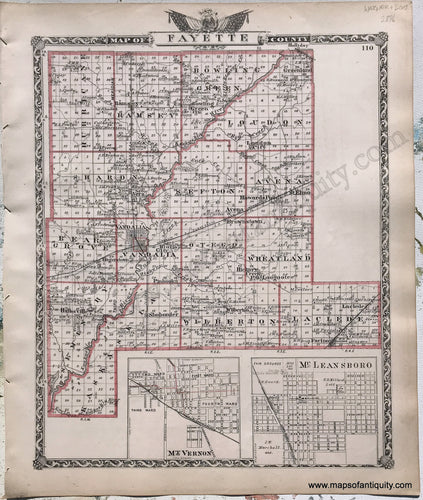 Antique-Hand-Colored-Map-Fayette-County;-verso:-Effingham-County-Illinois-1876-Warner-&-Beers-/-Union-Atlas-Co.-Midwest-1800s-19th-century-Maps-of-Antiquity