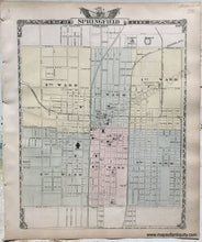 Load image into Gallery viewer, Antique-Hand-Colored-Map-Springfield-Illinois;-verso:-Five-small-cities-in-Illinois-1876-Warner-&amp;-Beers-/-Union-Atlas-Co.-Midwest-1800s-19th-century-Maps-of-Antiquity
