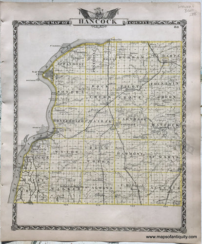 Antique-Hand-Colored-Map-Hancock-County;-verso:-Adams-County-Illinois-1876-Warner-&-Beers-/-Union-Atlas-Co.-Midwest-1800s-19th-century-Maps-of-Antiquity