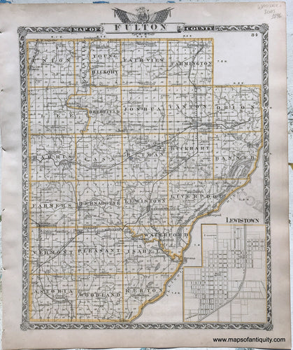 Antique-Hand-Colored-Map-Fulton-County;-verso:-McDonough-County-Illinois-1876-Warner-&-Beers-/-Union-Atlas-Co.-Midwest-1800s-19th-century-Maps-of-Antiquity