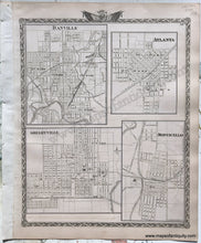 Load image into Gallery viewer, 1876 - Map of Schuyler, Mason, Brown, Cass, &amp; Menard Counties; versos: Small Illinois city maps - Antique Map
