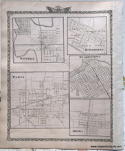 Load image into Gallery viewer, 1876 - Map of Schuyler, Mason, Brown, Cass, &amp; Menard Counties; versos: Small Illinois city maps - Antique Map
