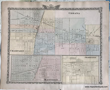 Load image into Gallery viewer, 1876 - Normal and Bloomington, Illinois; verso: Champaign, Urbana, Mattoon, and Charleston, Illinois - Antique Map
