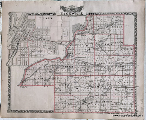 Antique-Hand-Colored-Map-Tazewell-County;-verso:-McLean-County-Illinois-1876-Warner-&-Beers-/-Union-Atlas-Co.-Midwest-1800s-19th-century-Maps-of-Antiquity