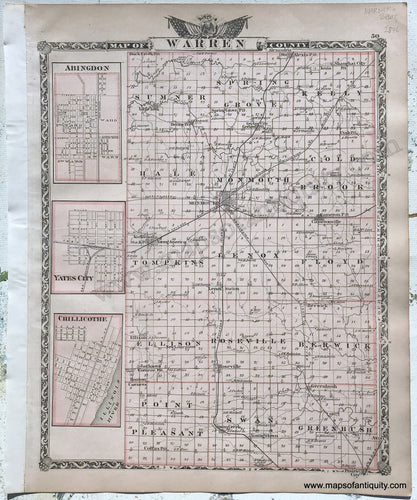 Antique-Hand-Colored-Map-Warren-County-Illinois-1876-Warner-&-Beers-/-Union-Atlas-Co.-Midwest-1800s-19th-century-Maps-of-Antiquity