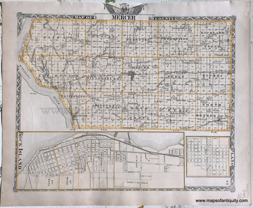 Antique-Hand-Colored-Map-Mercer-County;-verso:-Henderson-County-Illinois-1876-Warner-&-Beers-/-Union-Atlas-Co.-Midwest-1800s-19th-century-Maps-of-Antiquity