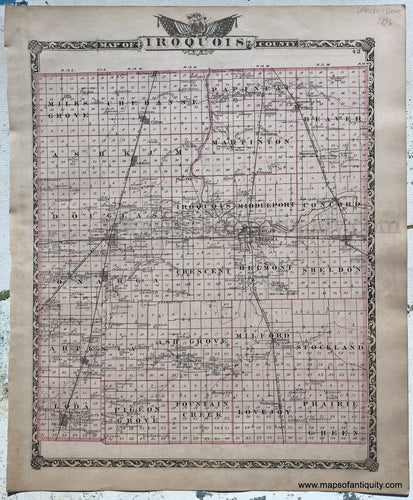 Antique-Hand-Colored-Map-Iroquois-County;-verso:-Ford-County-Illinois-1876-Warner-&-Beers-/-Union-Atlas-Co.-Midwest-1800s-19th-century-Maps-of-Antiquity