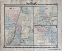 Load image into Gallery viewer, Antique-Hand-Colored-Map-Joliet-Peru-and-Freeport-Illinois;-verso:-Generelo-Cambridge-Fulton-Kewanee-and-Morrison-Illinois--1876-Warner-&amp;-Beers-/-Union-Atlas-Co.-Midwest-1800s-19th-century-Maps-of-Antiquity
