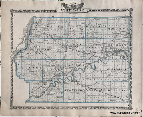 Antique-Hand-Colored-Map-White-side-County;-verso:-Rock-Island-county-Illinois--1876-Warner-&-Beers-/-Union-Atlas-Co.-Midwest-1800s-19th-century-Maps-of-Antiquity