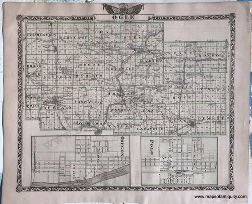 Antique-Hand-Colored-Map-Ogle-County-Illinois-1876-Warner-&-Beers-/-Union-Atlas-Co.-Midwest-1800s-19th-century-Maps-of-Antiquity