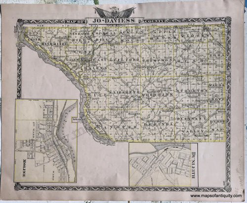 Antique-Hand-Colored-Map-Jo-Daviess-now-Jo-Daviess-County;-verso:-Carroll-County-Illinois-1876-Warner-&-Beers-/-Union-Atlas-Co.-Midwest-1800s-19th-century-Maps-of-Antiquity