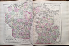 Load image into Gallery viewer, Antique-Hand-Colored-Map-Double-sided-sheet-with-multiple-maps:-Centerfold---County-and-Township-Map-of-the-States-of-Michigan-and-Wisconsin;-versos:-Plan-of-Milwaukee-/-Plan-of-the-City-of-Detroit-United-States-Midwest-1884-Mitchell-Maps-Of-Antiquity-1800s-19th-century
