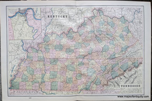 Genuine-Antique-Printed-Color-Comparative-Chart-Kentucky-and-Tennessee;-versos:-Indiana-Illinois-United-States-Midwest-1892-Home-Library-&-Supply-Association-Maps-Of-Antiquity-1800s-19th-century