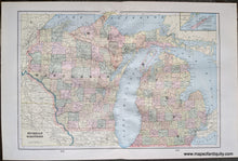 Load image into Gallery viewer, Genuine-Antique-Printed-Color-Comparative-Chart-Michigan-and-Wisconsin;-versos:-Iowa-Missouri-United-States-Midwest-1892-Home-Library-&amp;-Supply-Association-Maps-Of-Antiquity-1800s-19th-century
