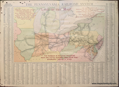 Genuine Antique Printed Color Map-The Pennsylvania Railroad System-1908-Rand-McNally-Maps-Of-Antiquity-1900s-20th-century