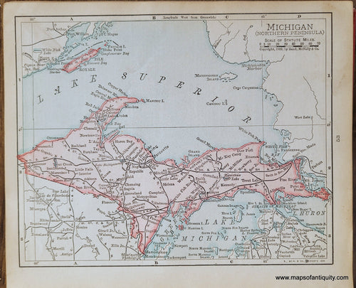Genuine-Antique-Map-Michigan-(Northern-Peninsula)-1900-Rand-McNally-Maps-Of-Antiquity
