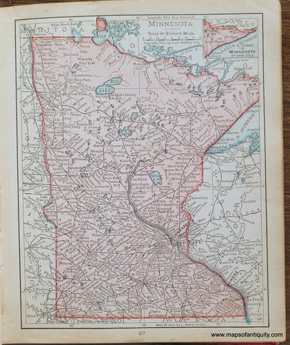 Genuine-Antique-Map-Minnesota-1900-Rand-McNally-Maps-Of-Antiquity