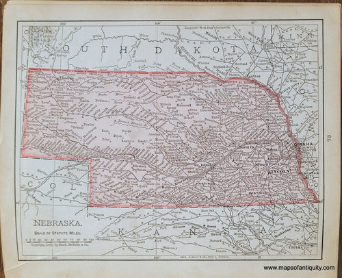 Genuine-Antique-Map-Nebraska-1900-Rand-McNally-Maps-Of-Antiquity