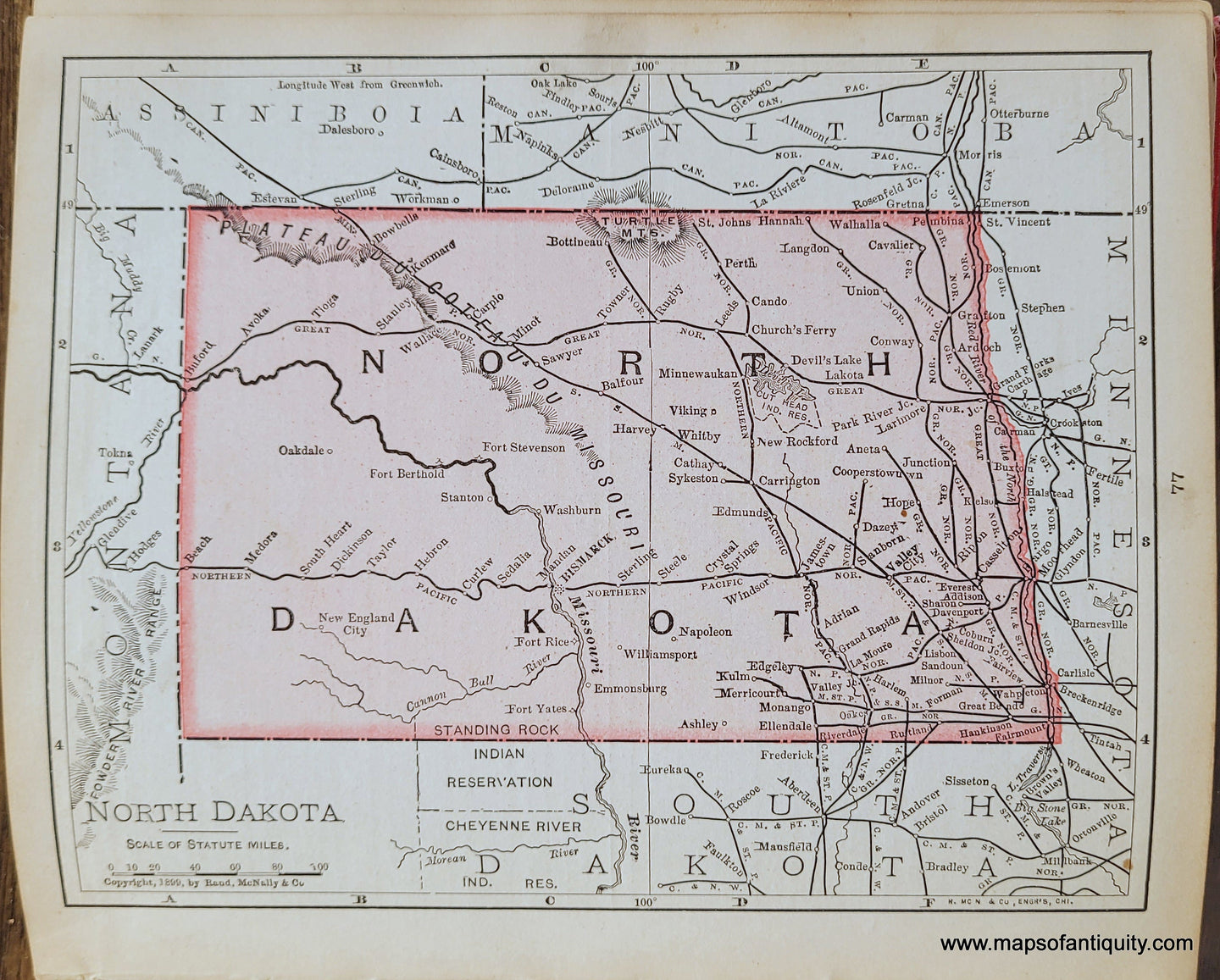 Genuine-Antique-Map-North-Dakota-1900-Rand-McNally-Maps-Of-Antiquity
