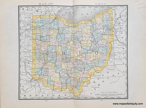 Genuine Antique Map-Map of Ohio-1884-Rand McNally & Co-Maps-Of-Antiquity