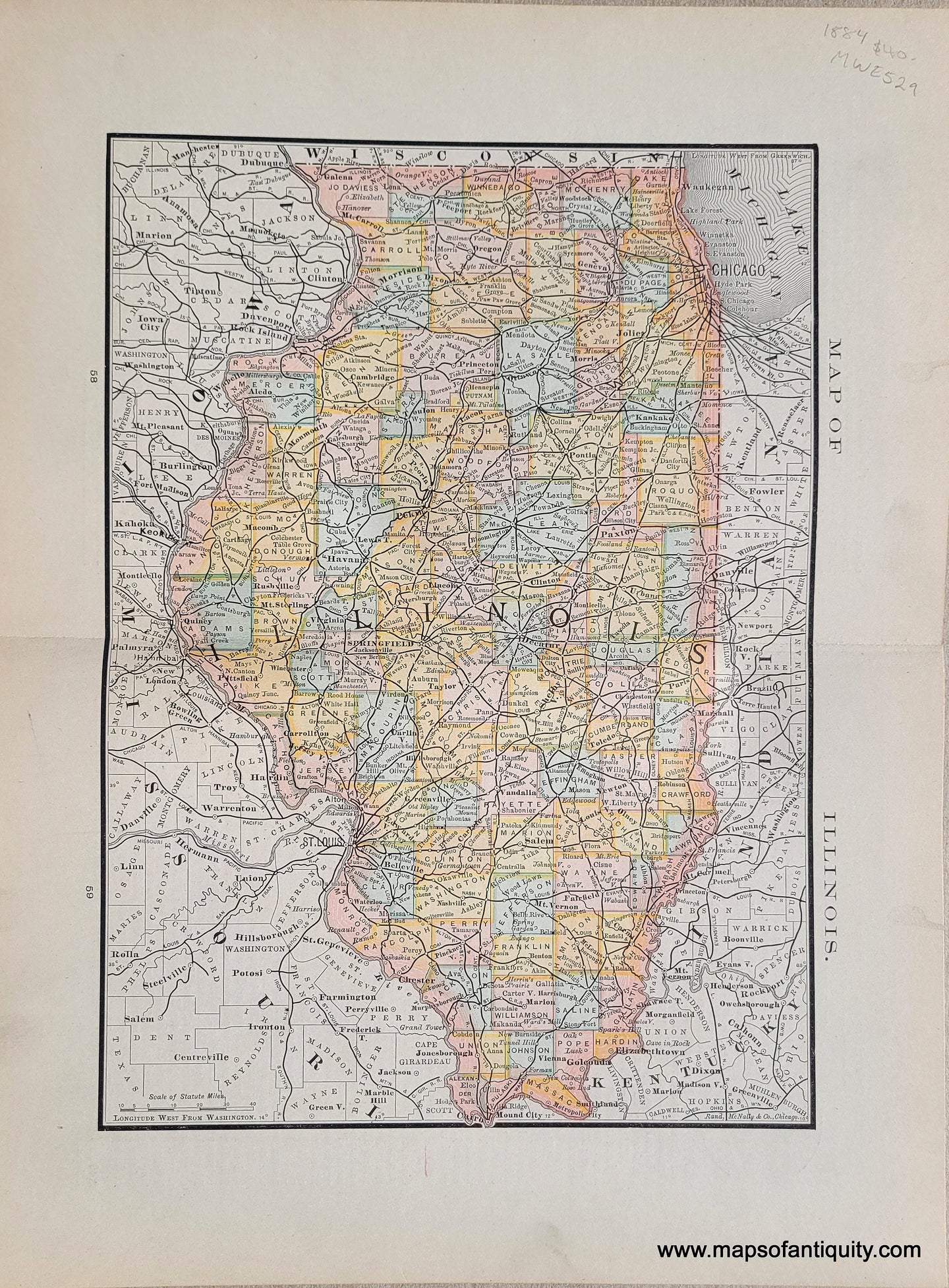 Genuine Antique Map-State of Illinois-1884-Rand McNally & Co-Maps-Of-Antiquity