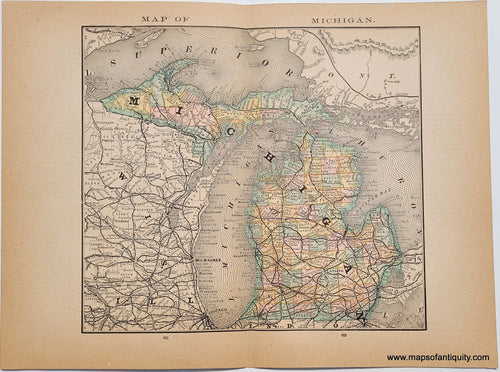 Genuine Antique Map-Map of Michigan-1884-Rand McNally-Co-Maps-Of-Antiquity