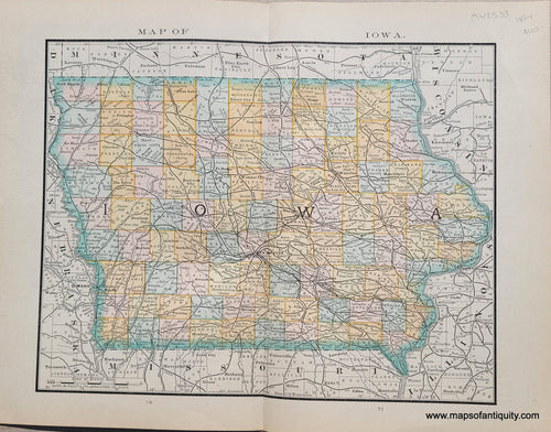 Genuine Antique Map-Map of Iowa-1884-Rand McNally & Co-Maps-Of-Antiquity