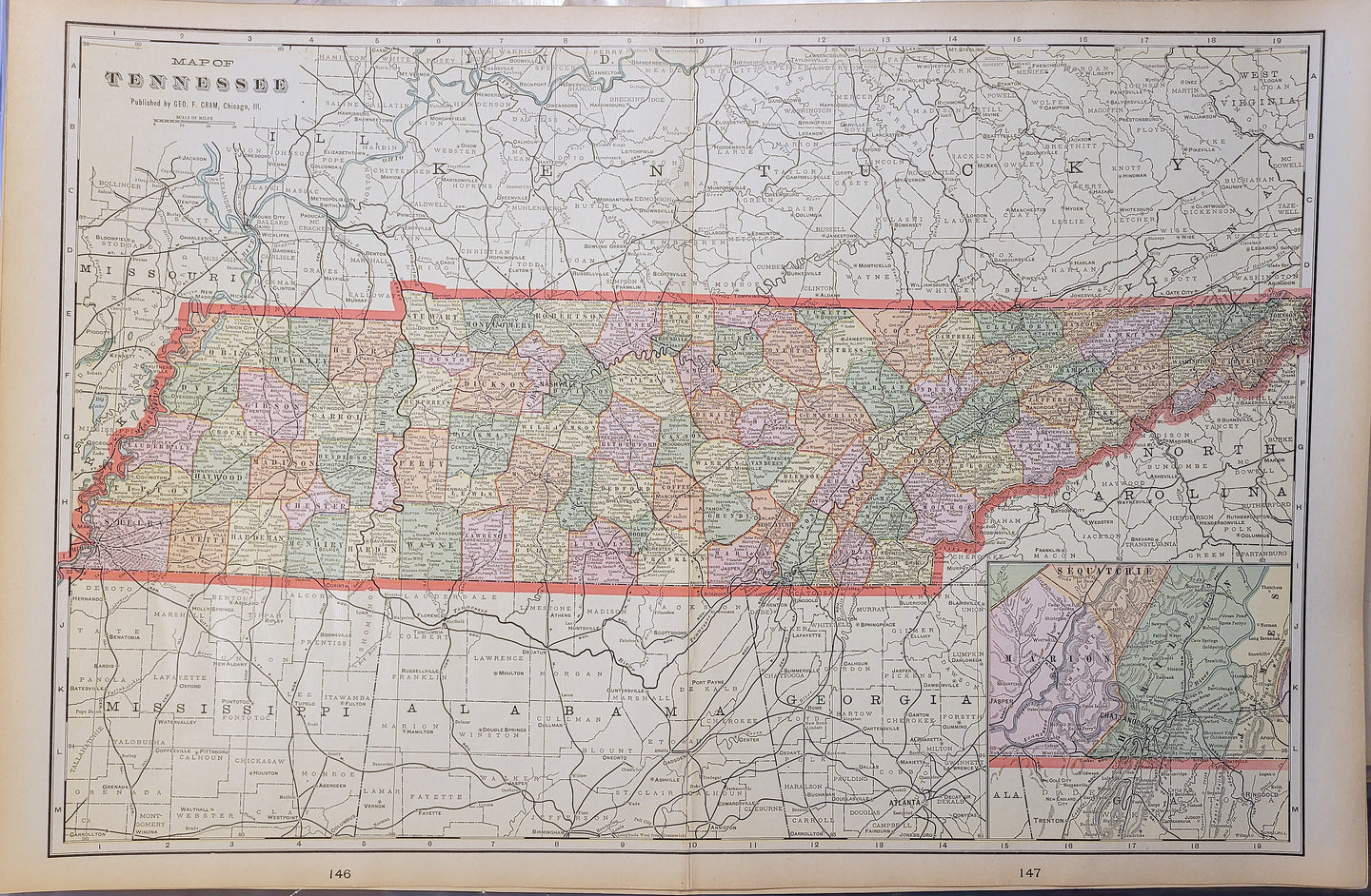 Antique-Printed-Color-Map-Tennessee-v-United-States-1905-Cram-Maps-Of-Antiquity