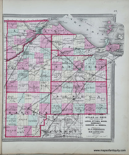 Genuine-Antique-Hand-colored-Map-Atlas-of-Ohio-Counties-of-Lucas-Ottawa-Wood-Sandusky-Hancock-and-Seneca--1868-Stebbins-Lloyd-Maps-Of-Antiquity