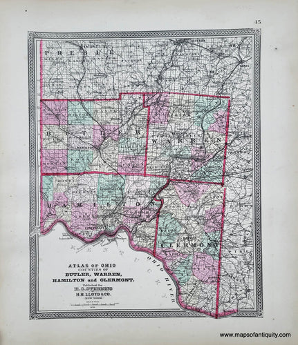 Genuine-Antique-Hand-colored-Map-Atlas-of-Ohio-Counties-of-Butler-Warren-Hamilton-and-Clermont-1868-Stebbins-Lloyd-Maps-Of-Antiquity