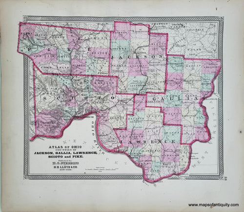 Genuine-Antique-Hand-colored-Map-Atlas-of-Ohio-Counties-of-Jackson-Gallia-Lawrence-Scioto-and-Pike-1868-Stebbins-Lloyd-Maps-Of-Antiquity