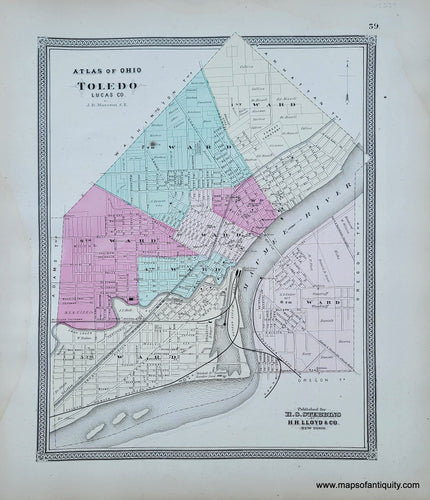 Genuine-Antique-Hand-colored-Map-Toledo-1868-Stebbins-Lloyd-Maps-Of-Antiquity