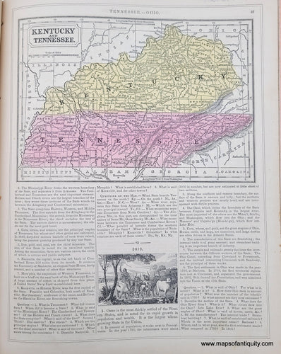Genuine-Antique-Hand-Colored-Map-Double-sided-page-Kentucky-and-Tennessee-verso-Ohio-and-Indiana-1850-Mitchell-Thomas-Cowperthwait-Co--Maps-Of-Antiquity