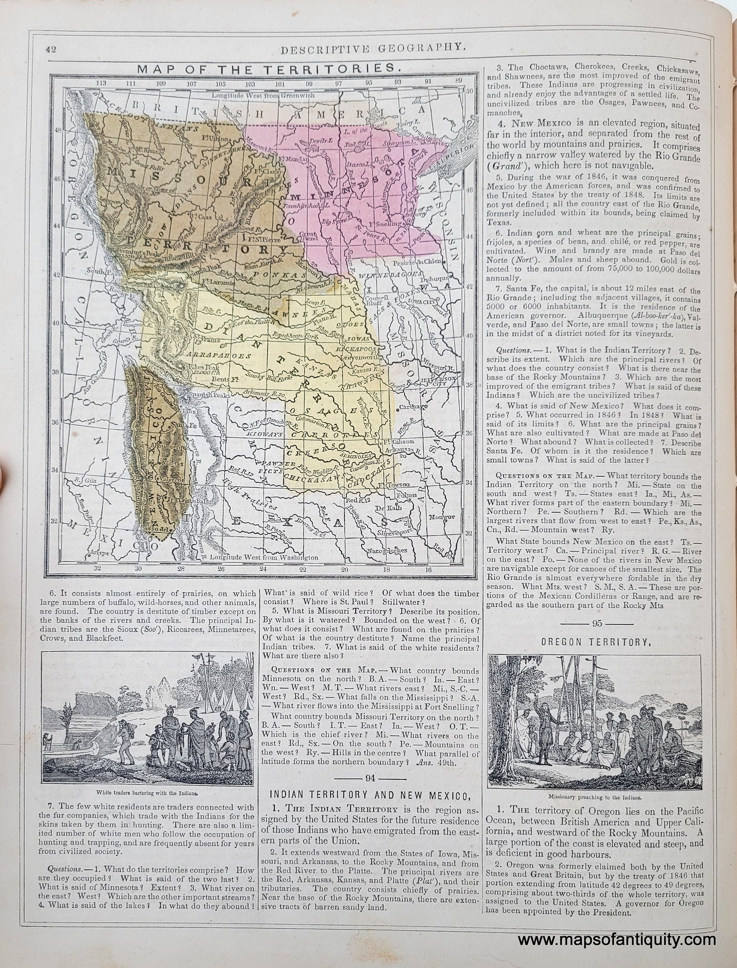 Genuine-Antique-Hand-Colored-Map-Map-of-the-Territories-Missouri-Territory-Minnesota-Territory-Indian-Territory-New-Mexico-Territory-1850-Mitchell-Thomas-Cowperthwait-Co--Maps-Of-Antiquity