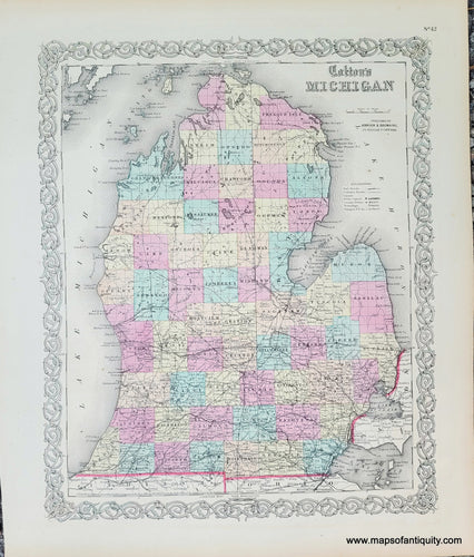 Genuine-Antique-Map-Coltons-Michigan-1859-Colton-Maps-Of-Antiquity