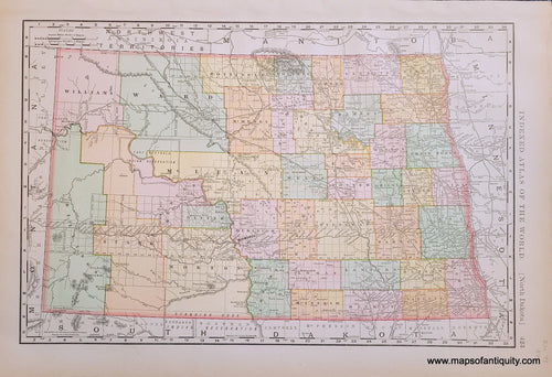 Genuine-Antique-Map-North-Dakota-North-Dakota--1898-Rand-McNally-Maps-Of-Antiquity-1800s-19th-century