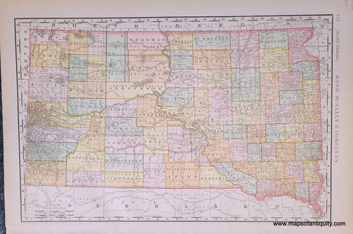 Genuine-Antique-Map-South-Dakota-South-Dakota--1898-Rand-McNally-Maps-Of-Antiquity-1800s-19th-century