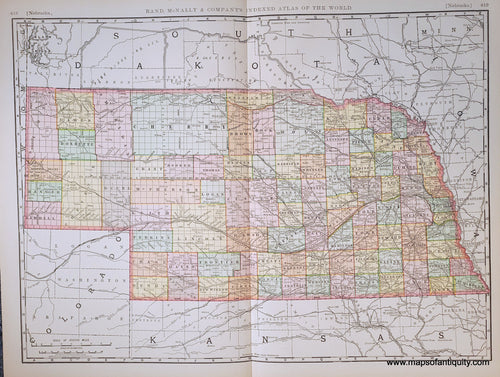 Genuine-Antique-Map-Double-sided-map-Nebraska-Omaha-on-verso-Nebraska--1898-Rand-McNally-Maps-Of-Antiquity-1800s-19th-century