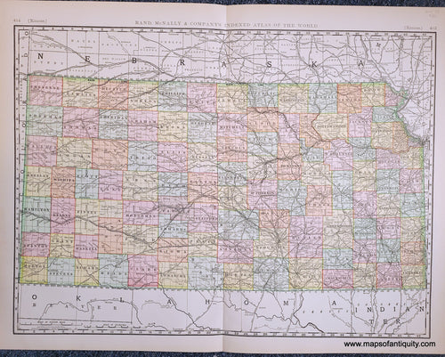 Genuine-Antique-Map-Kansas-Kansas--1898-Rand-McNally-Maps-Of-Antiquity-1800s-19th-century
