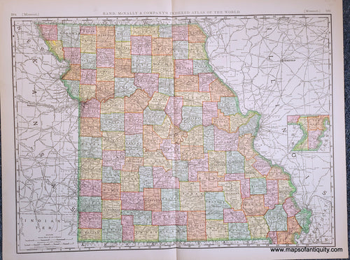 Genuine-Antique-Map-Missouri-Missouri--1898-Rand-McNally-Maps-Of-Antiquity-1800s-19th-century