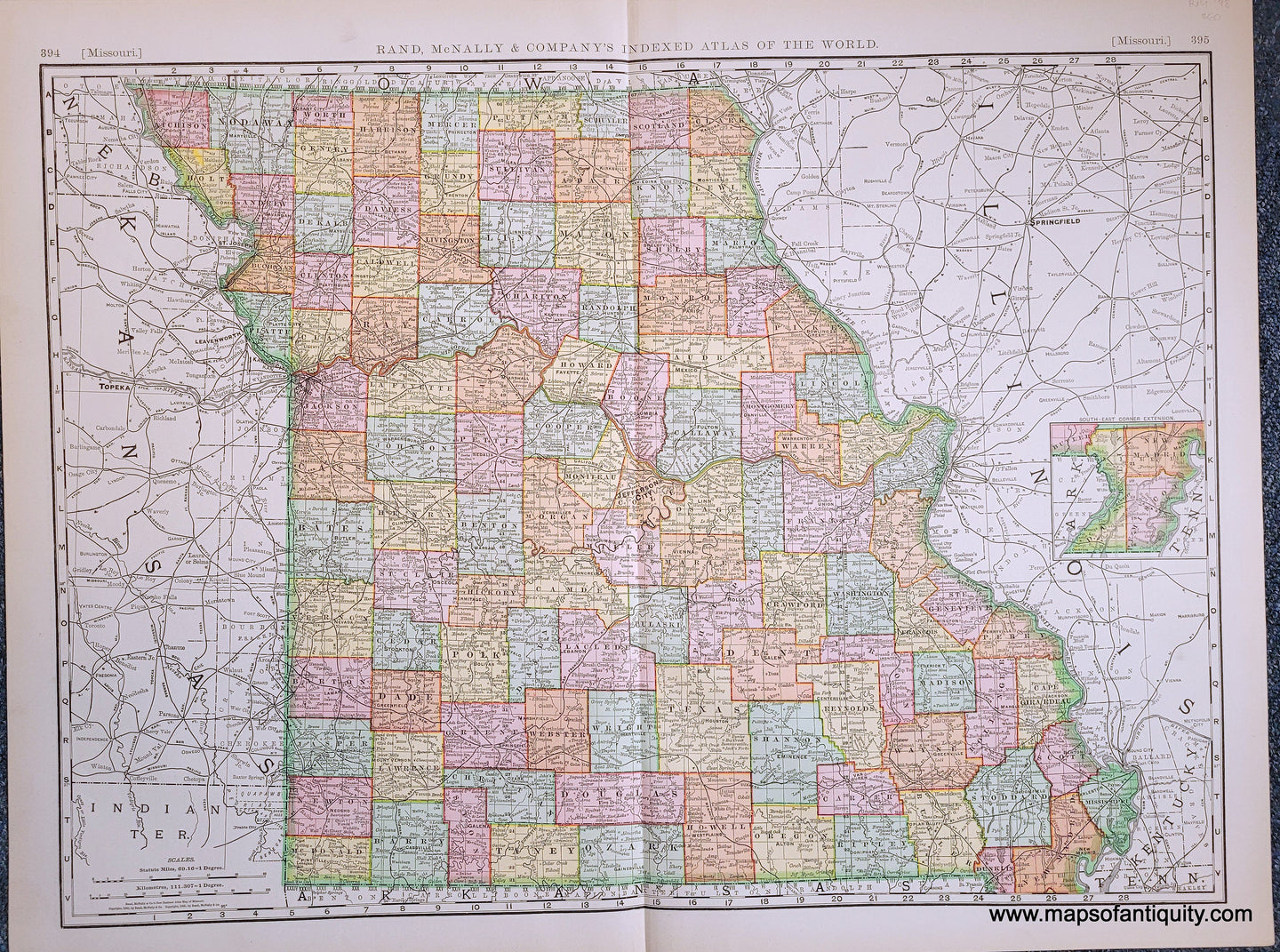 Genuine-Antique-Map-Missouri-Missouri--1898-Rand-McNally-Maps-Of-Antiquity-1800s-19th-century