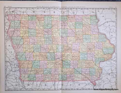 Genuine-Antique-Map-Iowa-Iowa--1898-Rand-McNally-Maps-Of-Antiquity-1800s-19th-century