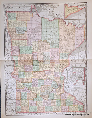 Genuine-Antique-Map-Double-sided-map-Minnesota-Milwaukee-on-verso-Minnesota--1898-Rand-McNally-Maps-Of-Antiquity-1800s-19th-century